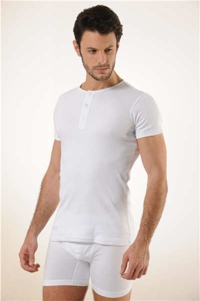 HMD 505 3lü Pamuklu Düğme Detay Yaka Erkek Atlet - Beyaz