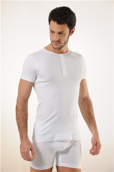 HMD 505 3lü Pamuklu Düğme Detay Yaka Erkek Atlet - Beyaz