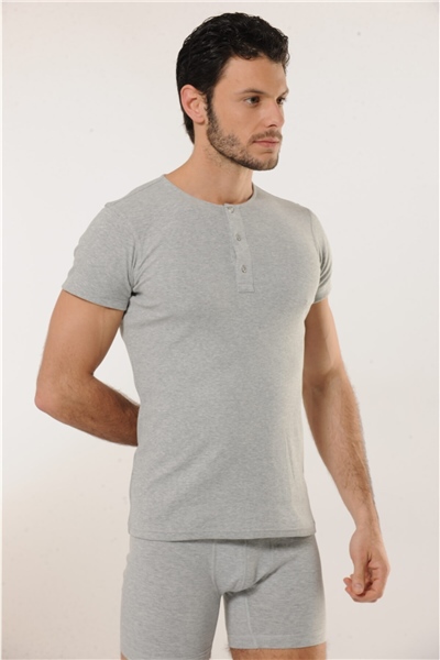 HMD 505 3lü Pamuklu Düğme Detay Yaka Erkek Atlet - Gri