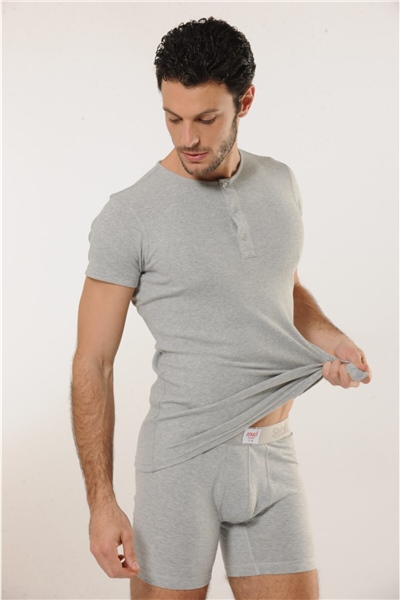 HMD 505 3lü Pamuklu Düğme Detay Yaka Erkek Atlet - Gri