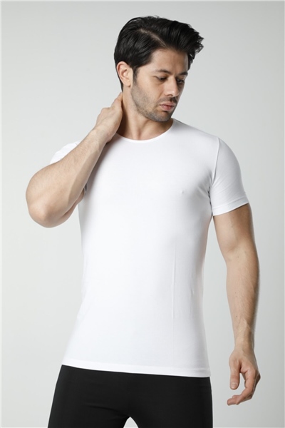 HMD 704 Pamuklu Bisiklet Yaka Erkek Atlet - Beyaz