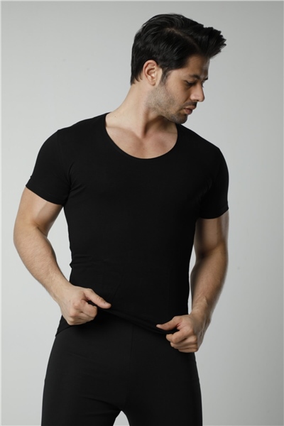 HMD 714 3lü Derin Bisiklet Yaka Kısa Kollu Likralı T-Shirt - Sıyah