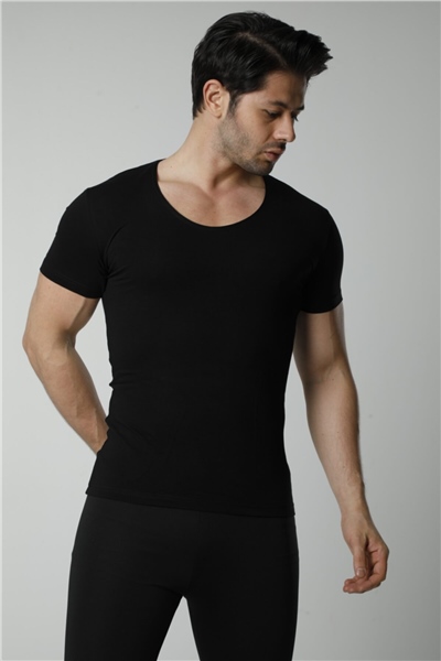 HMD 714 3lü Derin Bisiklet Yaka Kısa Kollu Likralı T-Shirt - Sıyah