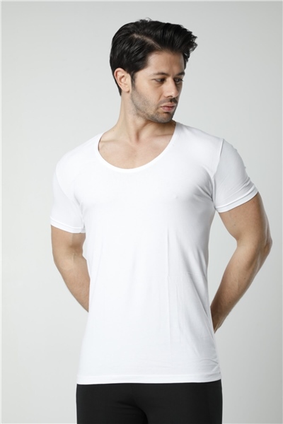 HMD 714 Pamuklu Derin Bisiklet Yaka Erkek Atlet - Beyaz