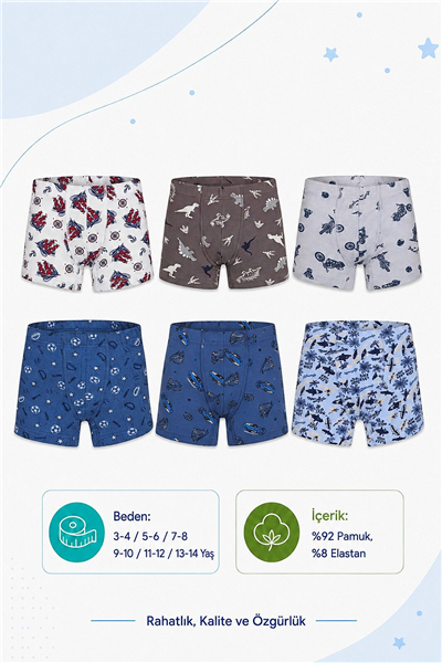 İlke 344 Erkek Çocuk 12li Desenli Boxer-Desenli