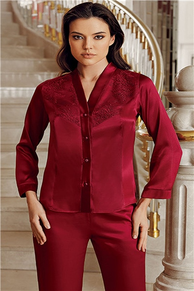 İmaj 1020 Çeyizlik Dantelli Saten 6lı Set -Bordo