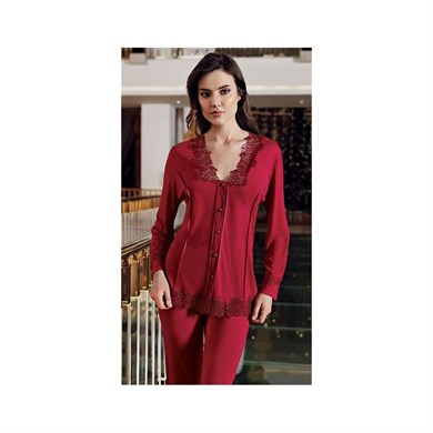 İmaj 9125 Çeyizlik Penye Dantelli Uzun Altılı Set Takım - Bordo