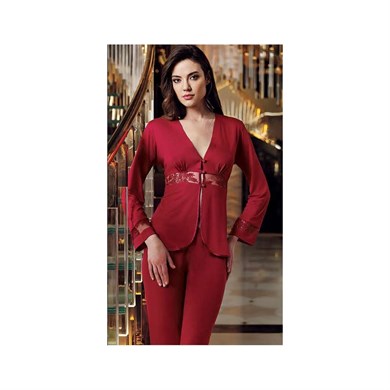 İmaj 9155 Çeyizlik Penye Dantelli Kısa Altılı Set Takım - Bordo