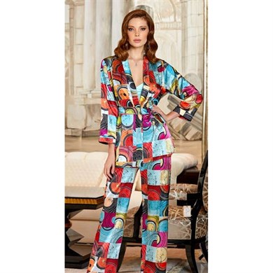 Jeremi 3125 Çeyizlik İpek Saten Üçlü Askılı Pijama Takımı - Mavi