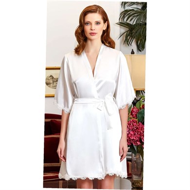 Jeremi 3212 Çeyizlik İpek Saten Bride Sabahlık - Krem
