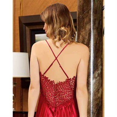 Jeremi 627 Çeyizlik İpek Saten Dantelli Uzun Altılı Set - Bordo