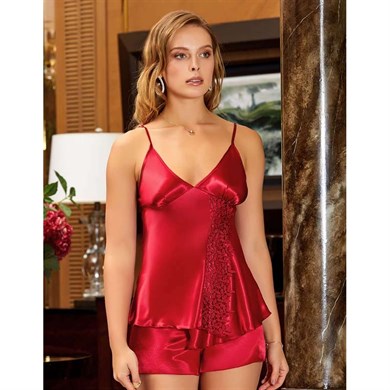 Jeremi 627 Çeyizlik İpek Saten Dantelli Uzun Altılı Set - Bordo