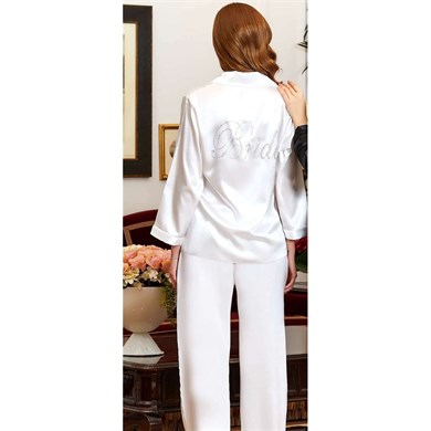 Jeremi 6523 Çeyizlik İpek Saten Bride Pijama Takımı - Krem