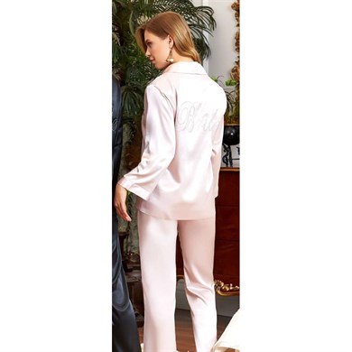 Jeremi 6523 Çeyizlik İpek Saten Bride Pijama Takımı - Pudra
