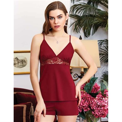 Jeremi 800 Çeyizlik Penye Dantelli Kısa Altılı Gecelik Sabahlık Takım - Bordo