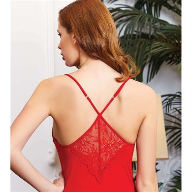 Jeremi 815 Çeyizlik Penye Dantelli Kısa Altılı Gecelik Sabahlık Takım - Kırmızı