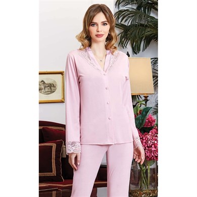 Jeremi 870 Çeyizlik Penye Dantelli Kısa Altılı Gecelik Sabahlık Takım - Pudra