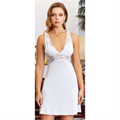 Jeremi 875 Çeyizlik Penye Dantelli Kısa Altılı Gecelik Sabahlık Takım - Ekru