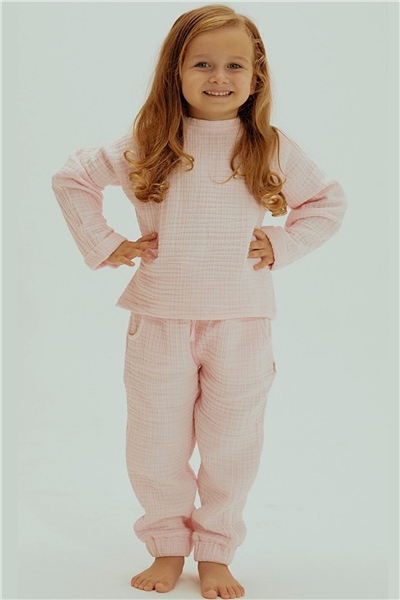 Kız Çocuk Organik Pamuk Müslin Pijama Takımı