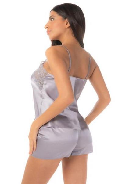 Loomerie 1603 Kadın Saten İp Askılı Şortlu Pijama Takımı-Lila
