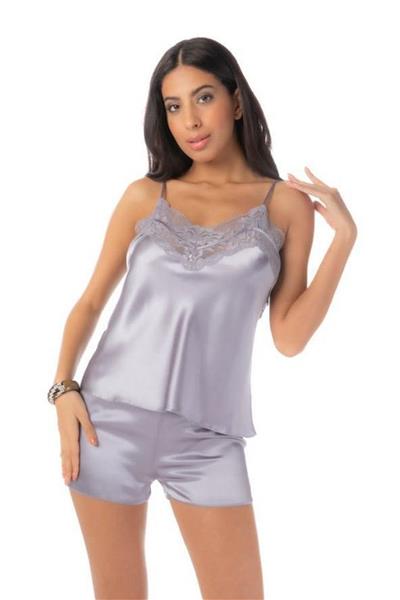 Loomerie 1603 Kadın Saten İp Askılı Şortlu Pijama Takımı-Lila