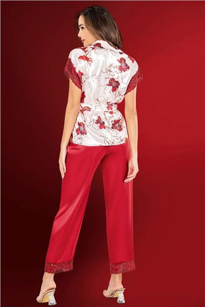 Loomerie 2020 Kadın Kısa Kollu Saten Pijama Takımı-Bordo