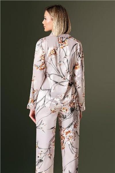 Loomerie 2081 Kadın Saten Uzun Kollu Pijama Takımı-Bej