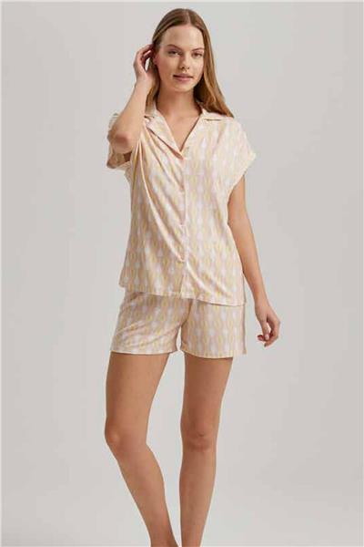 Loomerie 23547 Kadın Kısa Kollu Şortlu Pijama Takım-Pudra