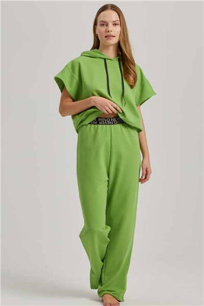 Loomerie 23764 Kadın Kısa Kollu Kapişonlu Eşofman Takımı-Yeşil