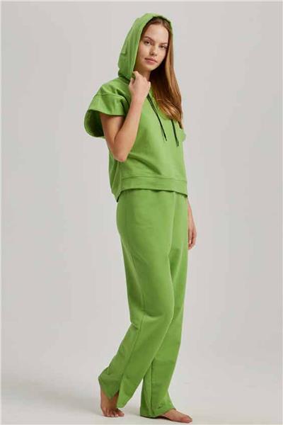 Loomerie 23764 Kadın Kısa Kollu Kapişonlu Eşofman Takımı-Yeşil