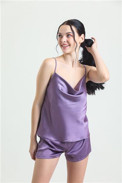 Magic Form 16790 Kadın Degaje Yaka Krep Saten İp Askılı Şort Takım -Lila