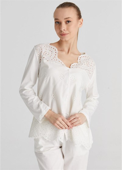 Magic Form 17108 Brodeli Uzun Kollu Pijama Takımı