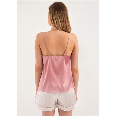 Magic Form 17236 Dantelli Saten Şort Takım Pijama - Gül Kurusu