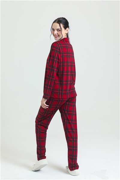 Magic Form 17864 Kadın Önden Düğmeli Pijama takımı-Bordo