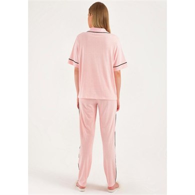 Magic Form 18280 Kısa Kollu Önden Düğmeli Pijama Takım - Somon