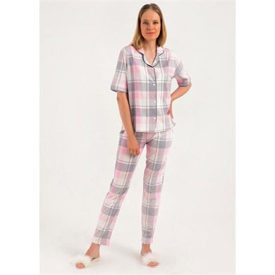 Magic Form 18280 Kısa Kollu Önden Düğmeli Pijama Takım - Gri