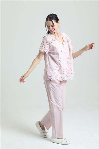 Magic Form 19108 Kadın Kendinden Brode Desenli Pijama Takımı-Pudra