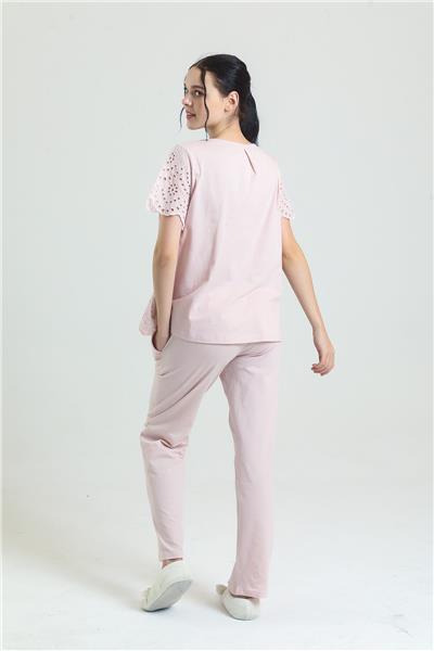 Magic Form 19108 Kadın Kendinden Brode Desenli Pijama Takımı-Pudra
