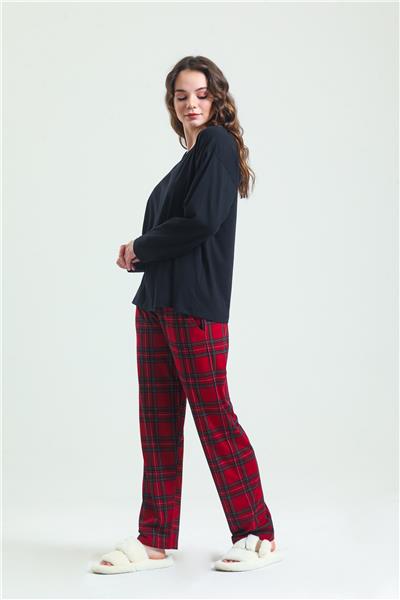 Magic Form 19865 Kadın Uzun Kollu Pijama Takımı-Bordo