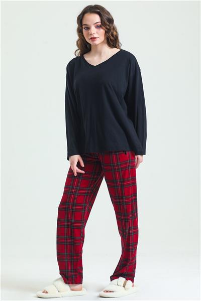 Magic Form 19865 Kadın Uzun Kollu Pijama Takımı-Bordo