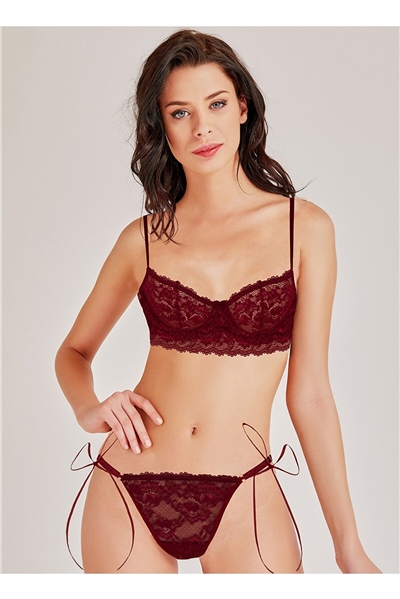 Magic Form 2216 Dantelli Arkası İp Detaylı Sütyen-Bordo