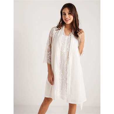 Magic Form 26414 Koton Dantelli Sabahlık Gecelik Takım - Ekru