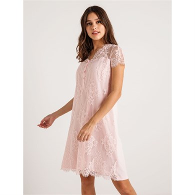 Magic Form 26414 Koton Dantelli Sabahlık Gecelik Takım - Pembe