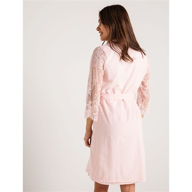 Magic Form 26414 Koton Dantelli Sabahlık Gecelik Takım - Pembe