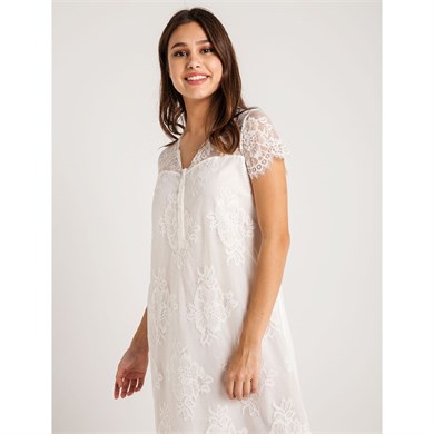 Magic Form 26414 Koton Dantelli Sabahlık Gecelik Takım - Ekru