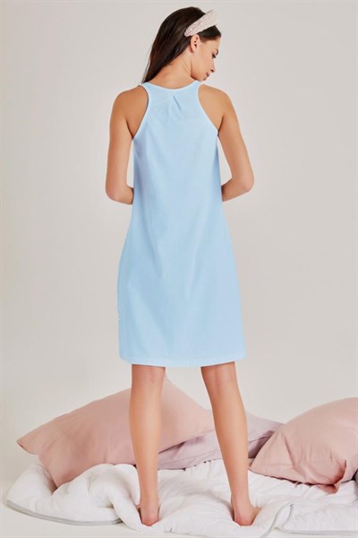 Magic Form 30108 Kendinden Brode Desenli Sabahlık Gecelik Takım - Mavi