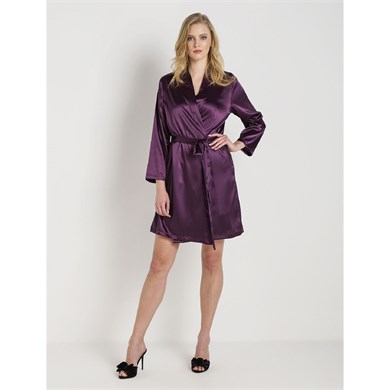 Magic Form 30427 Düz Saten Kumaşlı Arkası Bride Yazılı Kısa Sabahlık - Mürdüm