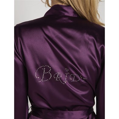 Magic Form 30427 Düz Saten Kumaşlı Arkası Bride Yazılı Kısa Sabahlık - Mürdüm