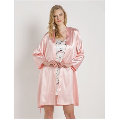 Magic Form 30427 Düz Saten Kumaşlı Arkası Bride Yazılı Kısa Sabahlık - Pembe