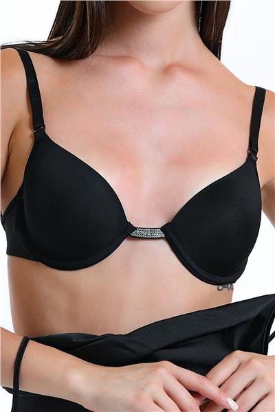 Magic Form 3095 Kadın Taşlı Dekolteli Destekli Sütyen-Siyah